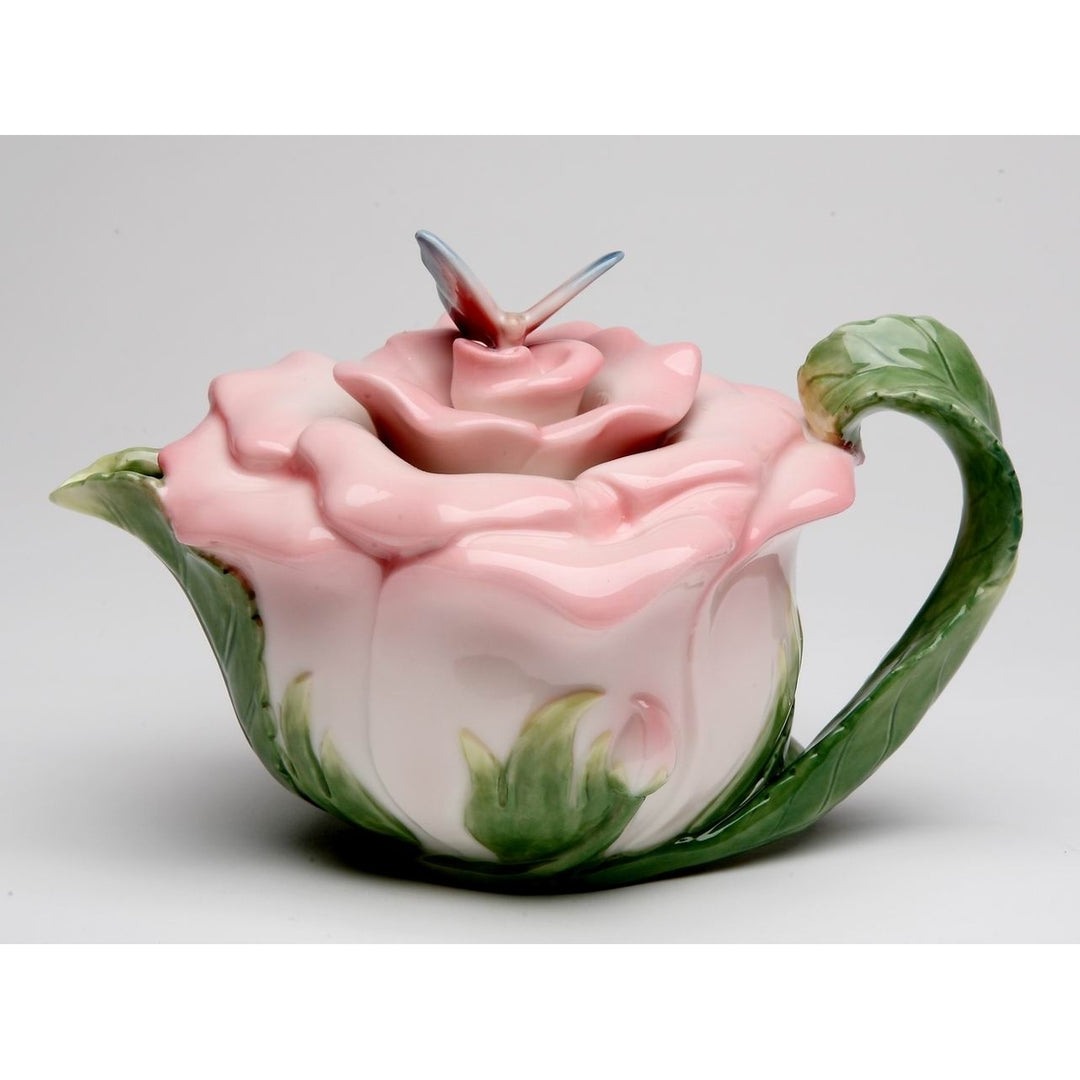 Victorian Pink Rose Teapot Ceramic 12oz Butterfly Tea Party Image 3