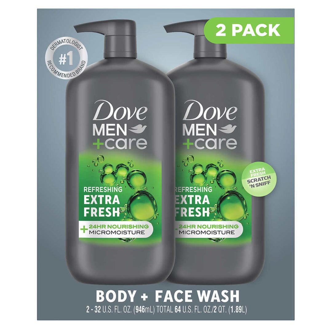 Dove Mens Extra Fresh Body + Face Wash32 Fluid Ounce (Pack of 2) Image 1