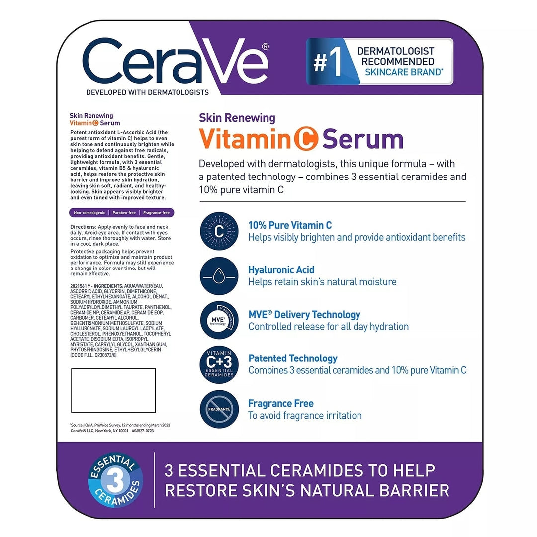 CeraVe Skin Renewing Vitamin C Serum1 Fluid Ounce (Pack of 2) Image 2