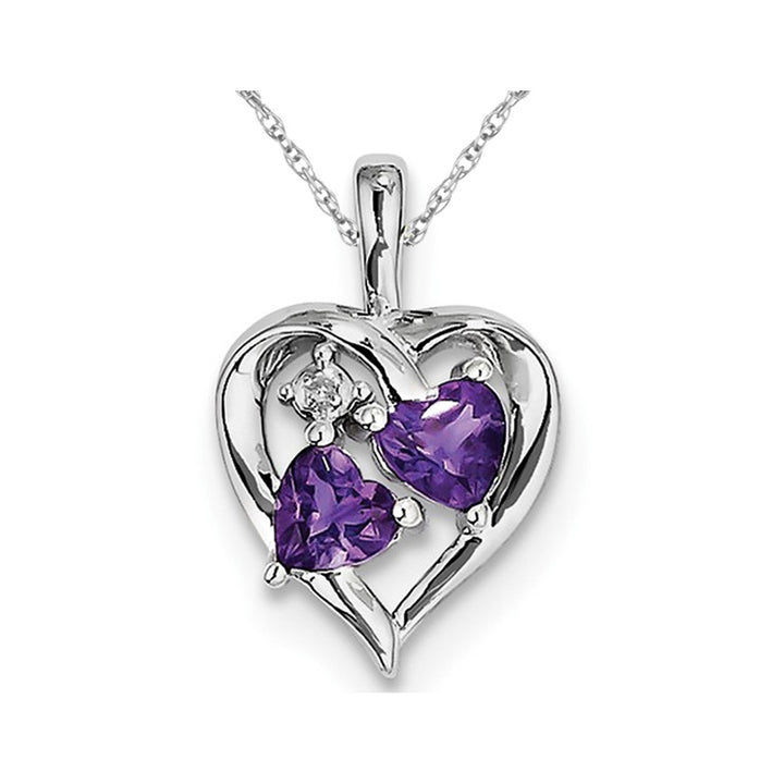 4/5 Carat (ctw) Amethyst Heart Pendant Necklace in Sterling Silver with Chain Image 1