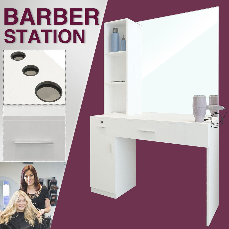 Artist Hand Wall Mount White Barber Stylist Station Salon Furniture Mirror Drawer Image 2