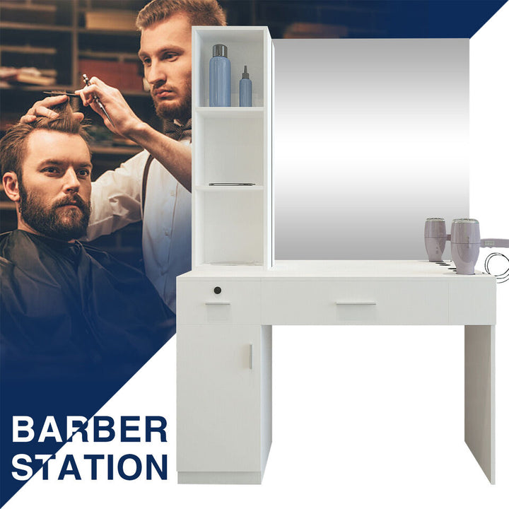 Artist Hand Wall Mount White Barber Stylist Station Salon Furniture Mirror Drawer Image 3