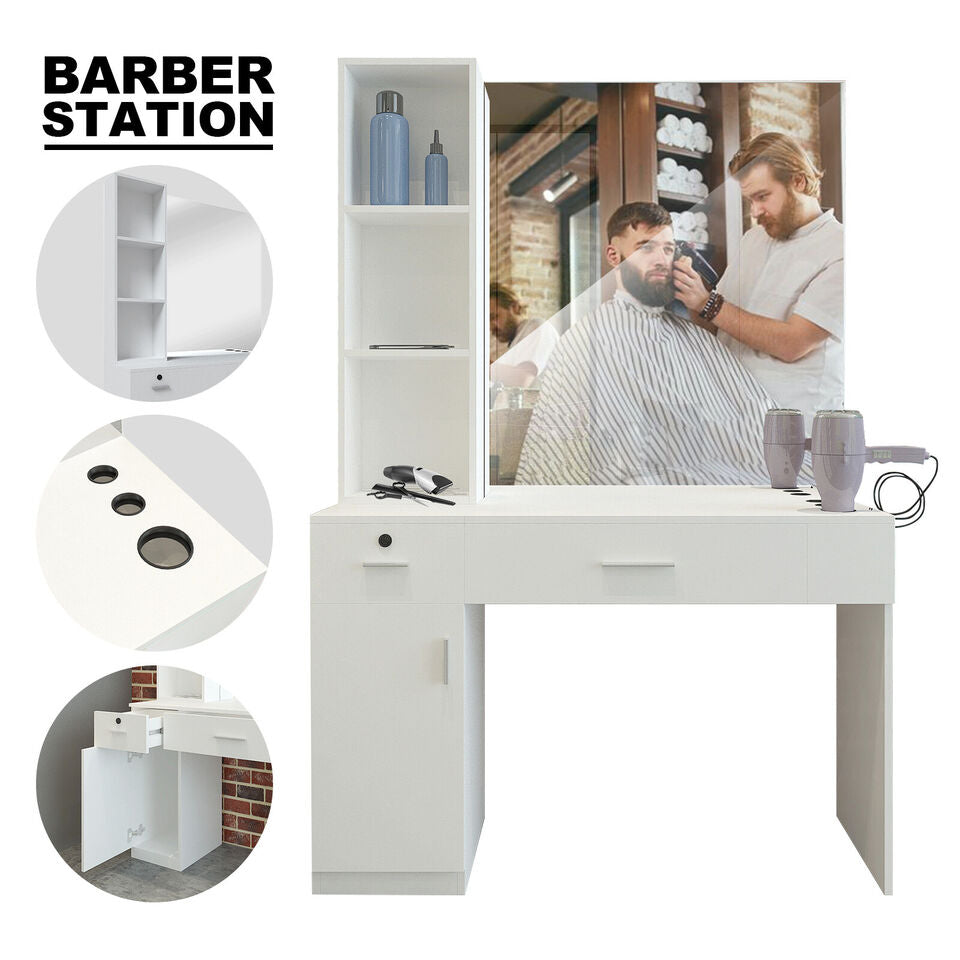 Artist Hand Wall Mount White Barber Stylist Station Salon Furniture Mirror Drawer Image 4