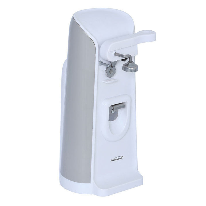 Brentwood Tall Electric Can Opener with Knife Sharpener & Bottle Opener, White Image 3