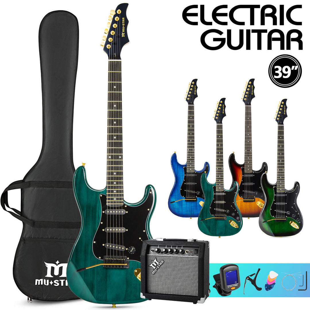 MUSTAR Ripple Green 39"Full Size Electric Guitar 6String w/25W AMP Bag Accessories Pack Beginner Kit Image 2