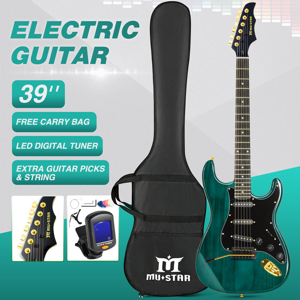 MUSTAR Ripple Green 39"Full Size Electric Guitar 6String w/25W AMP Bag Accessories Pack Beginner Kit Image 11