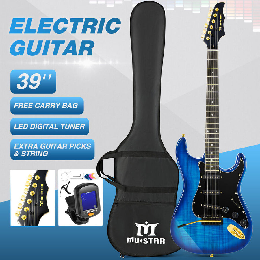 MUSTAR Tiger Stripes Blue 39"Full Size Electric Guitar 6String w/25W AMP Bag Accessories Pack Beginner Kit Image 1