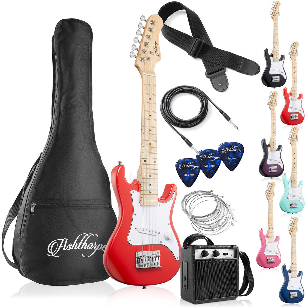 Ashthorpe 30" Beginner Red Electric Guitar and Amplifier Kids Starter Bundle Kit with Gig Bag Image 1