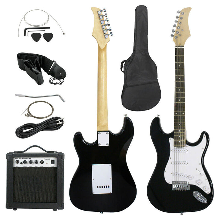 SEGAWE Black Beginner 39" Full Size Electric Guitar with Amp Case and Accessoriese Pack Image 1