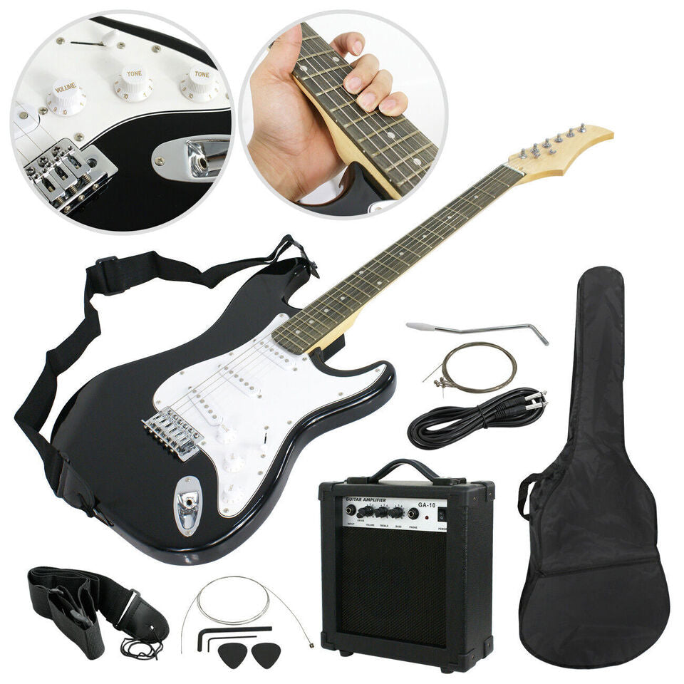 SEGAWE Black Beginner 39" Full Size Electric Guitar with Amp Case and Accessoriese Pack Image 2