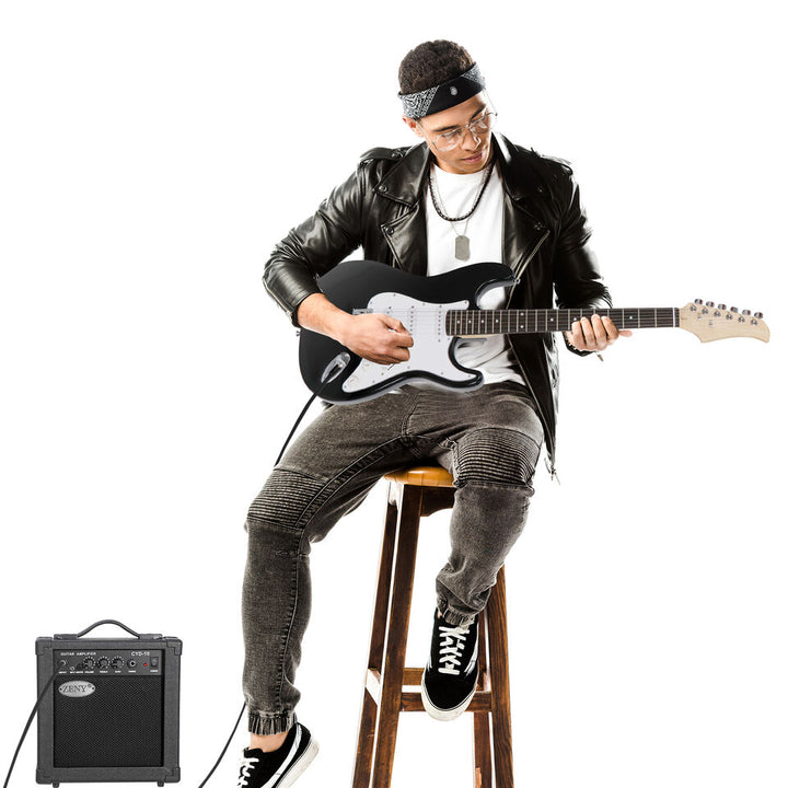 SEGAWE Black Beginner 39" Full Size Electric Guitar with Amp Case and Accessoriese Pack Image 3