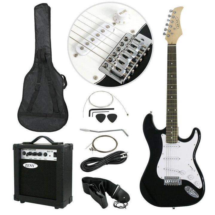 SEGAWE Black Beginner 39" Full Size Electric Guitar with Amp Case and Accessoriese Pack Image 4