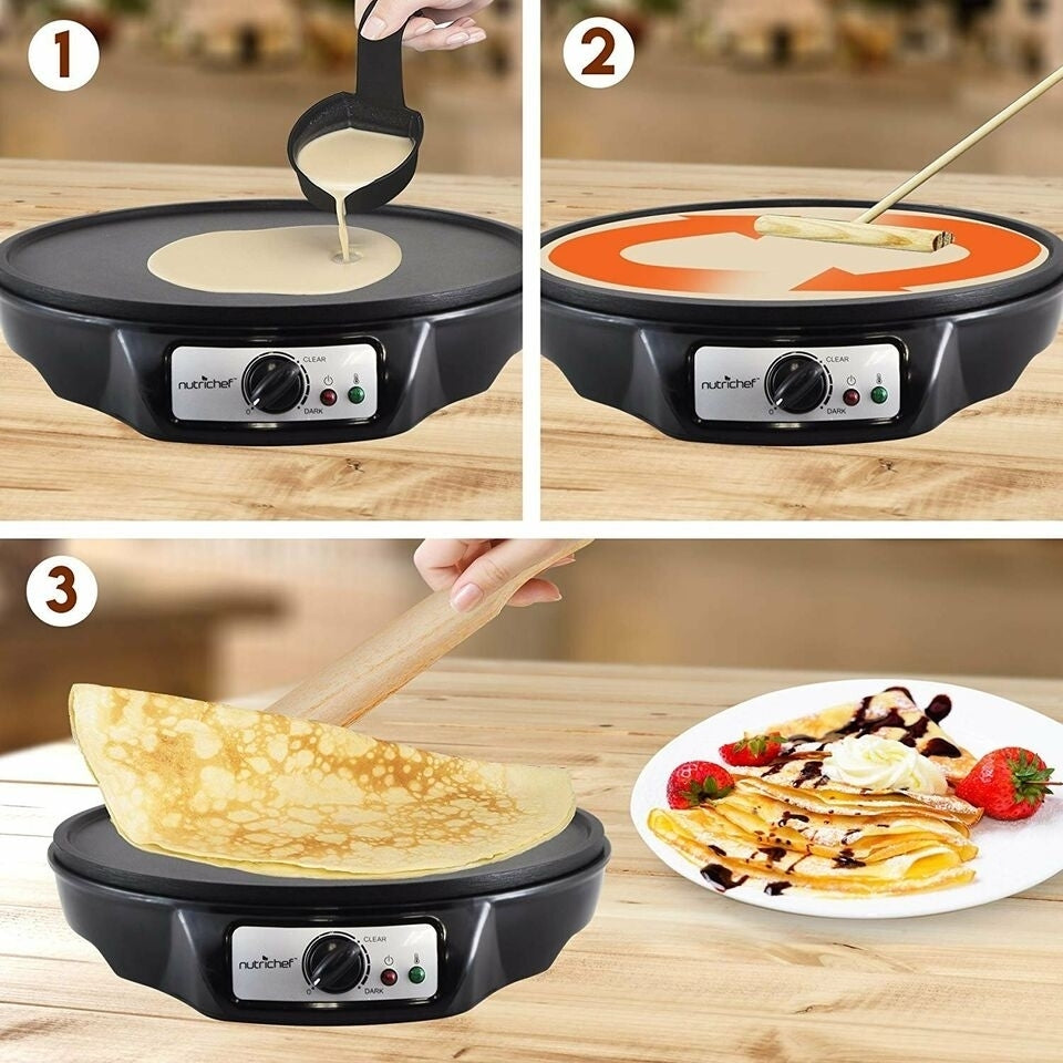 Electric Griddle Crepe Maker Cooktop Nonstick 12 Inch Aluminum Hot Plate LED Image 4