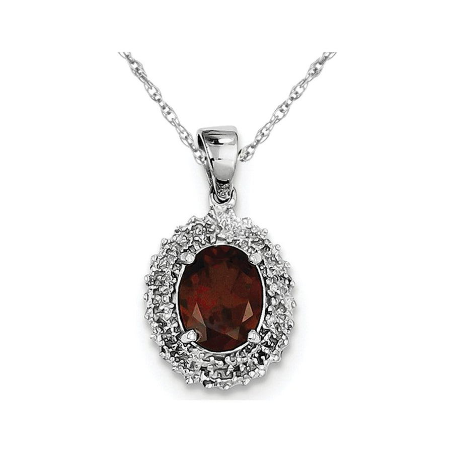 Sterling Silver Red Garnet (1.80 Carat ctw) Drop Pendant Necklace with Chain Image 1