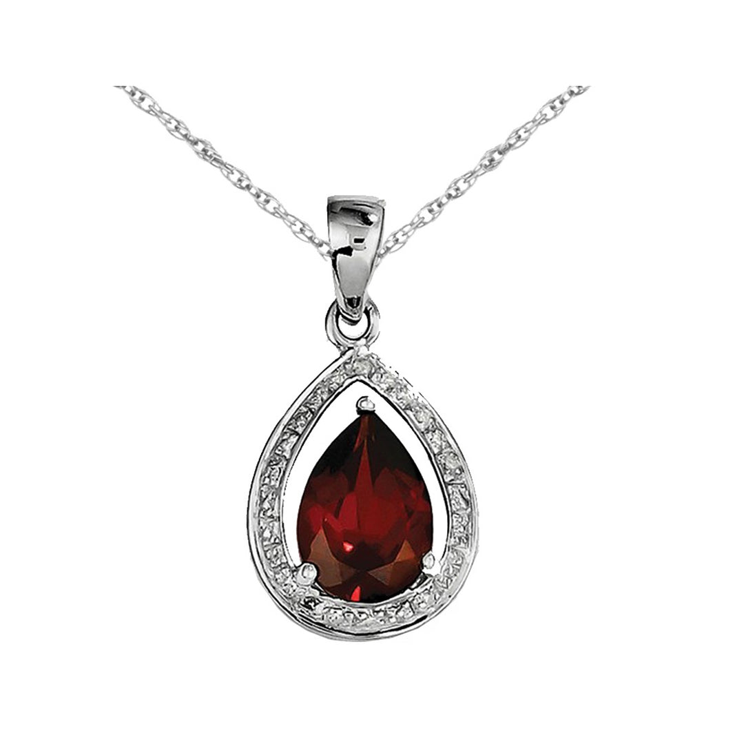 1.90 Carat (ctw) Garnet Drop Pendant Necklace in Sterling Silver with Chain Image 1