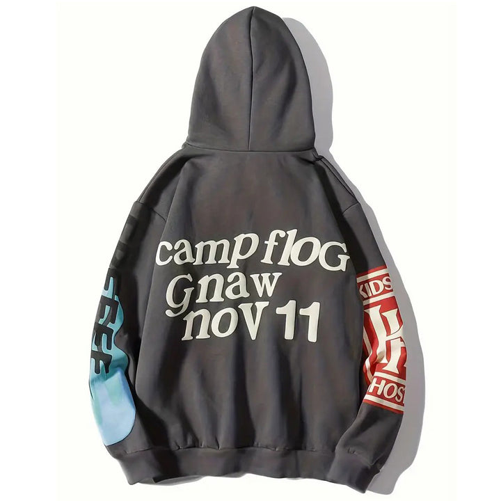 Letter and Graphic Print Hoodie Y2K Long Sleeve Drop Shoulder Hoodie Womens Clothing Image 2