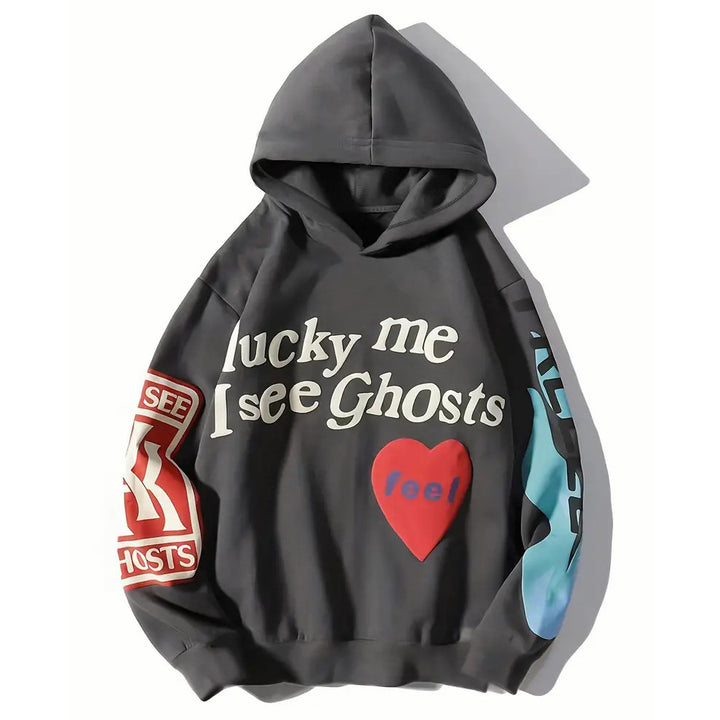 Letter and Graphic Print Hoodie Y2K Long Sleeve Drop Shoulder Hoodie Womens Clothing Image 1