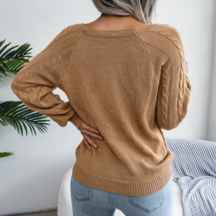 Solid Cable Knit Sweater Casual Crew Neck Long Sleeve Sweater Womens Clothing Image 6