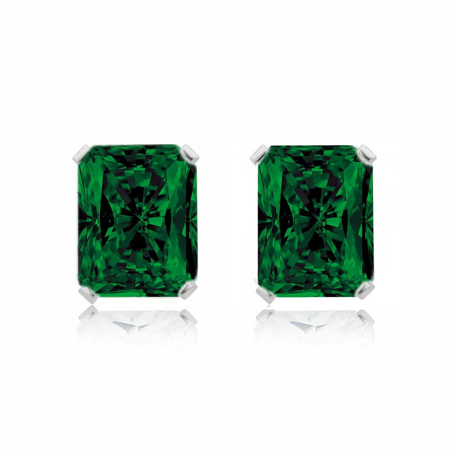 925 Sterling Silver Emerald Cut Emerald Stud Earrings 7x5MM Green Gemstone Image 1