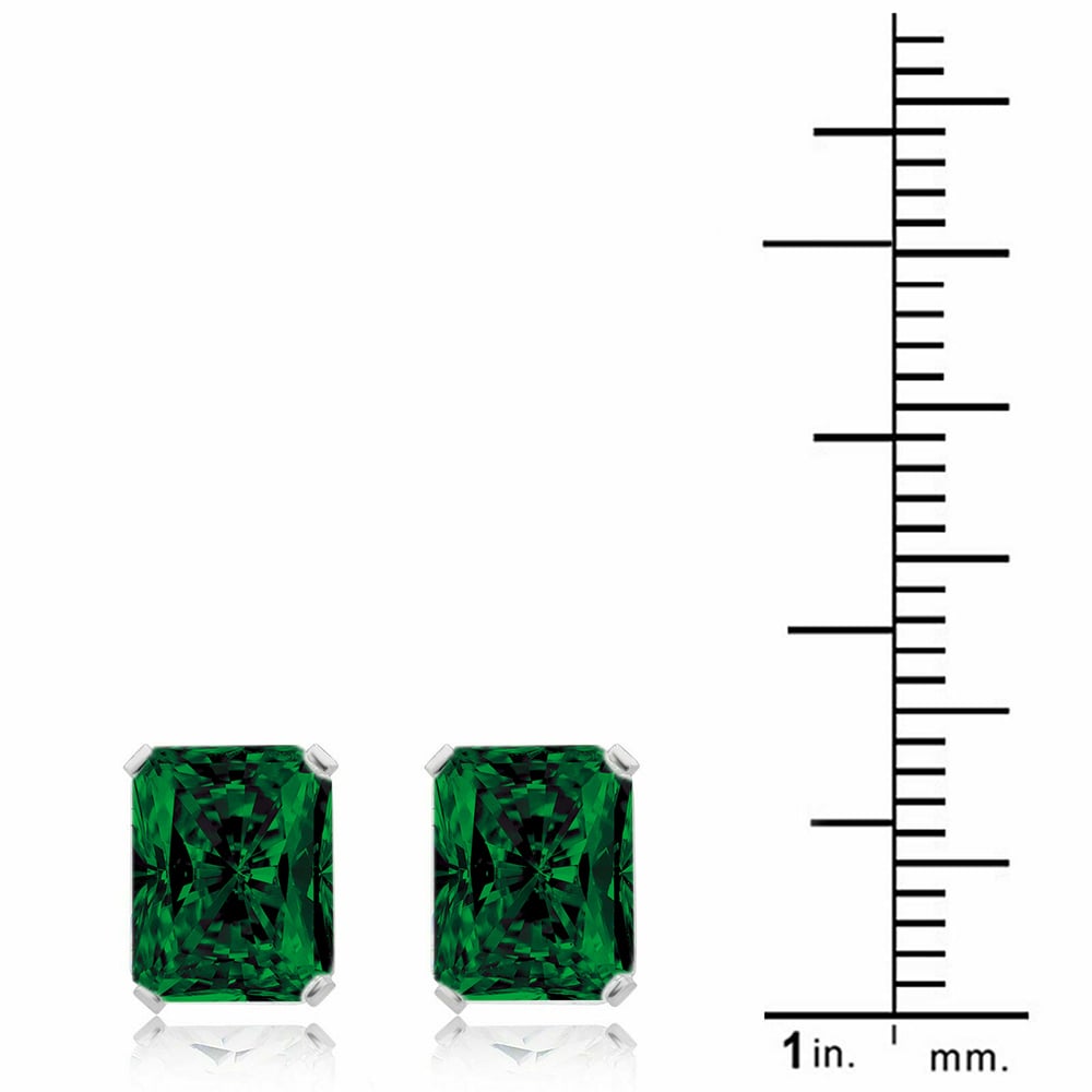 925 Sterling Silver Emerald Cut Emerald Stud Earrings 7x5MM Green Gemstone Image 2