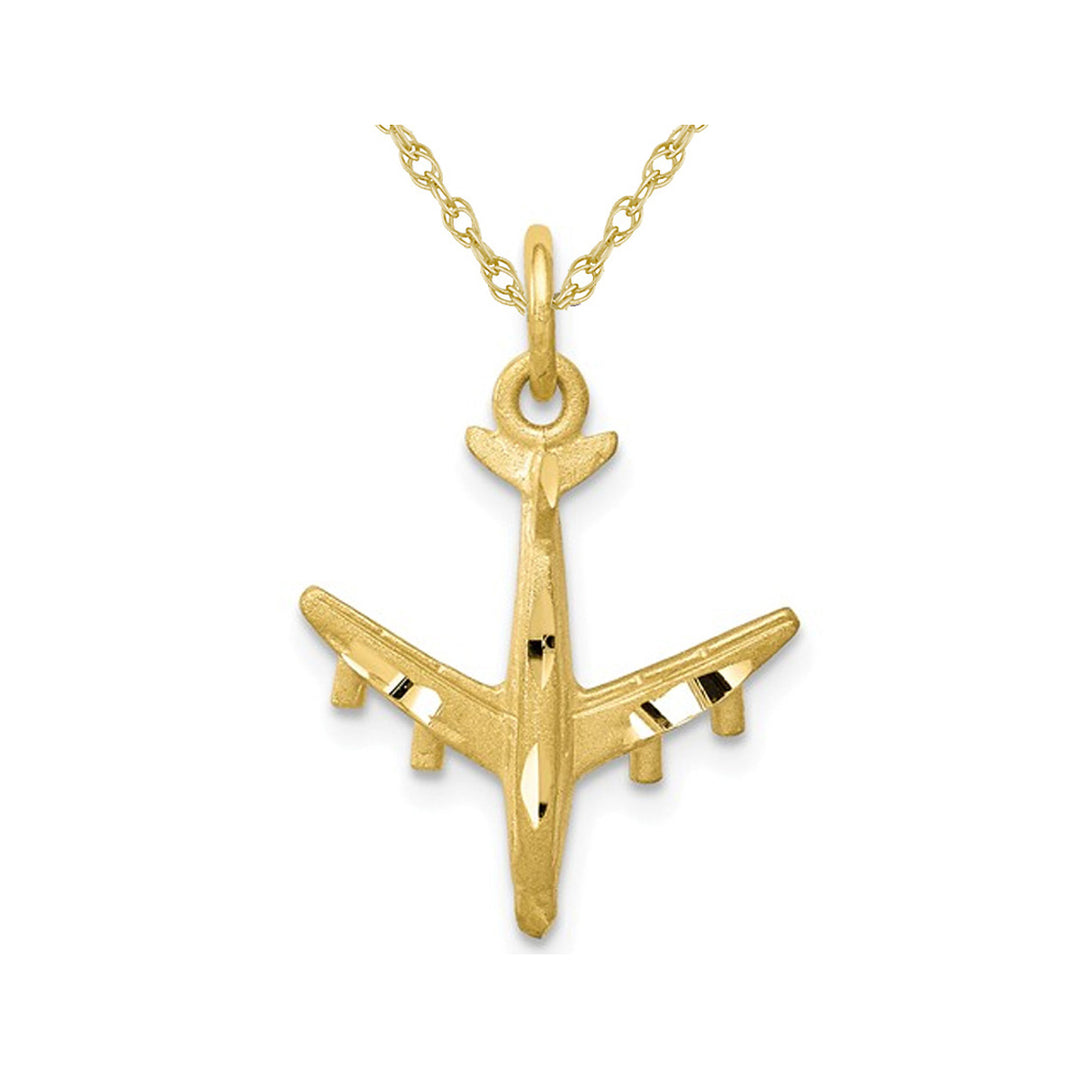 10K Yellow gold Airplane Charm Pendant Necklace with Chain Image 1