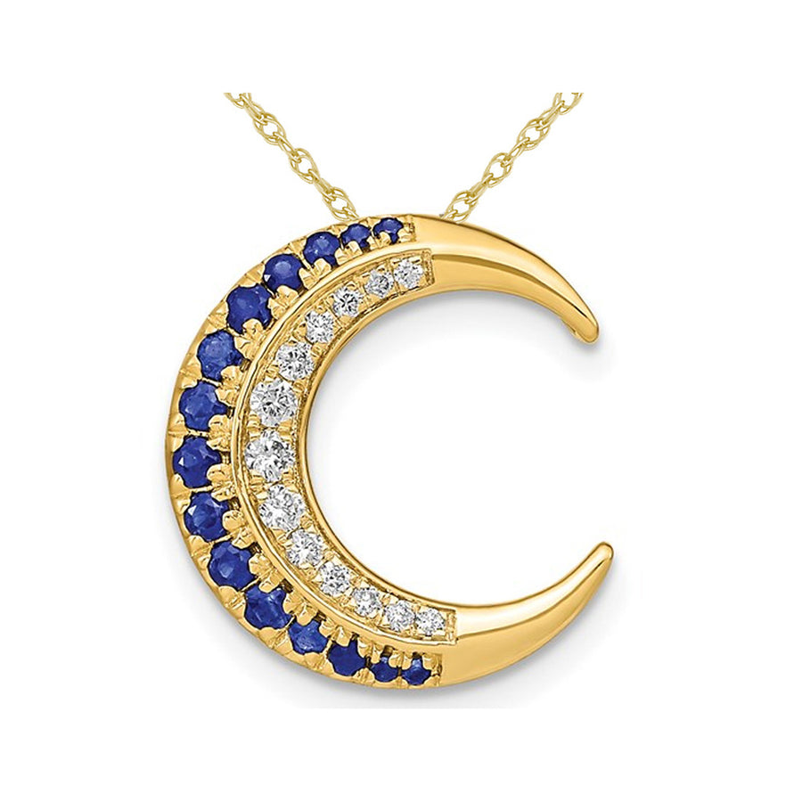 1/5 Carat (ctw) Natural Blue Sapphire and Diamond Moon Charm Pendant Necklace in 14K Yellow Gold with Chain Image 1