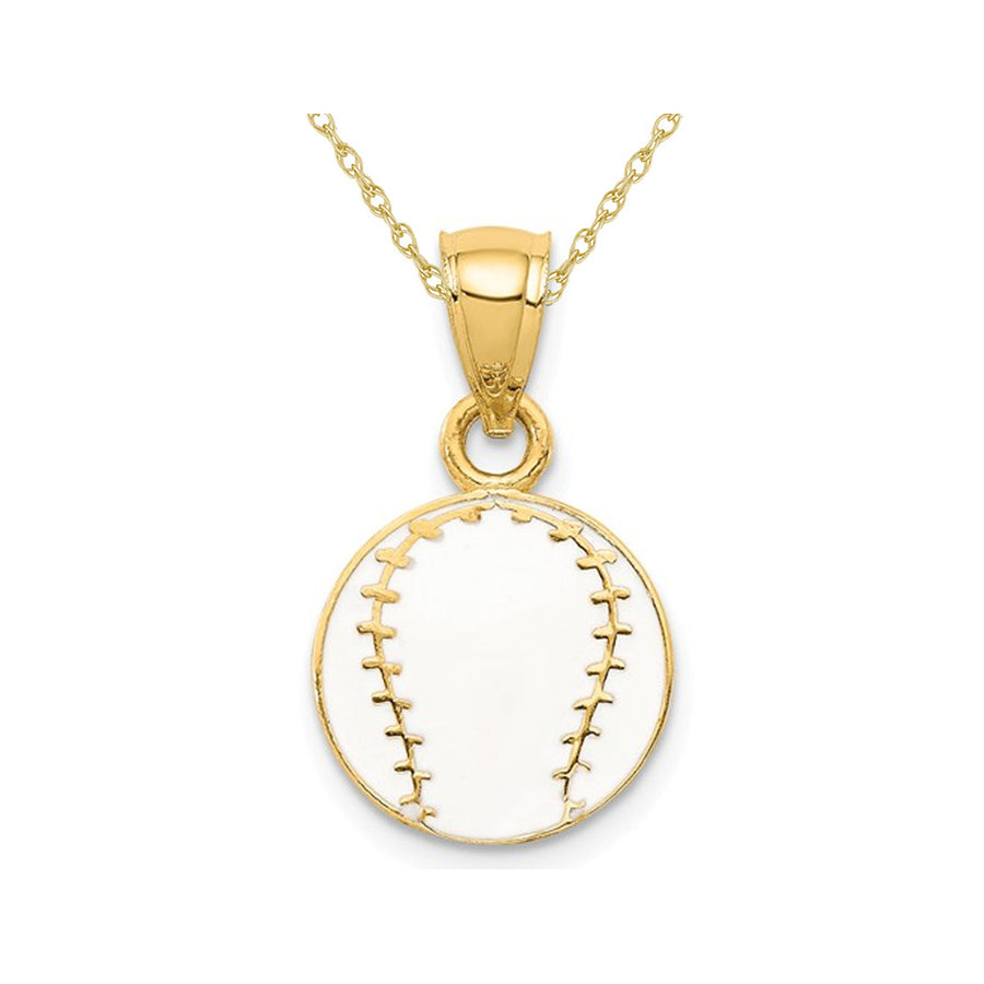 14K Yellow Gold Baseball Charm Pendant Necklace Charm with Chain Image 1