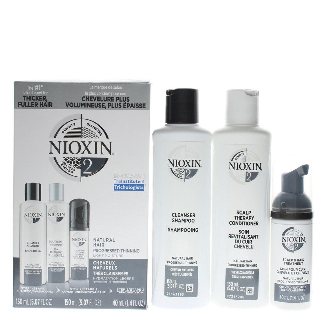 Nioxin System 2 Trial Kit Colored Hair Progressed Thinning (Cleanser 5.07ozTherapy 5.07ozTreatment 1.4oz) Image 1