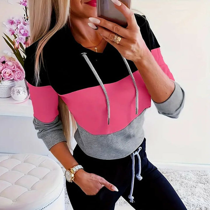 Womens Color Block Hoodie Long Sleeve Drawstring Thermal Hoodies Sweatshirt Womens Clothing Image 1