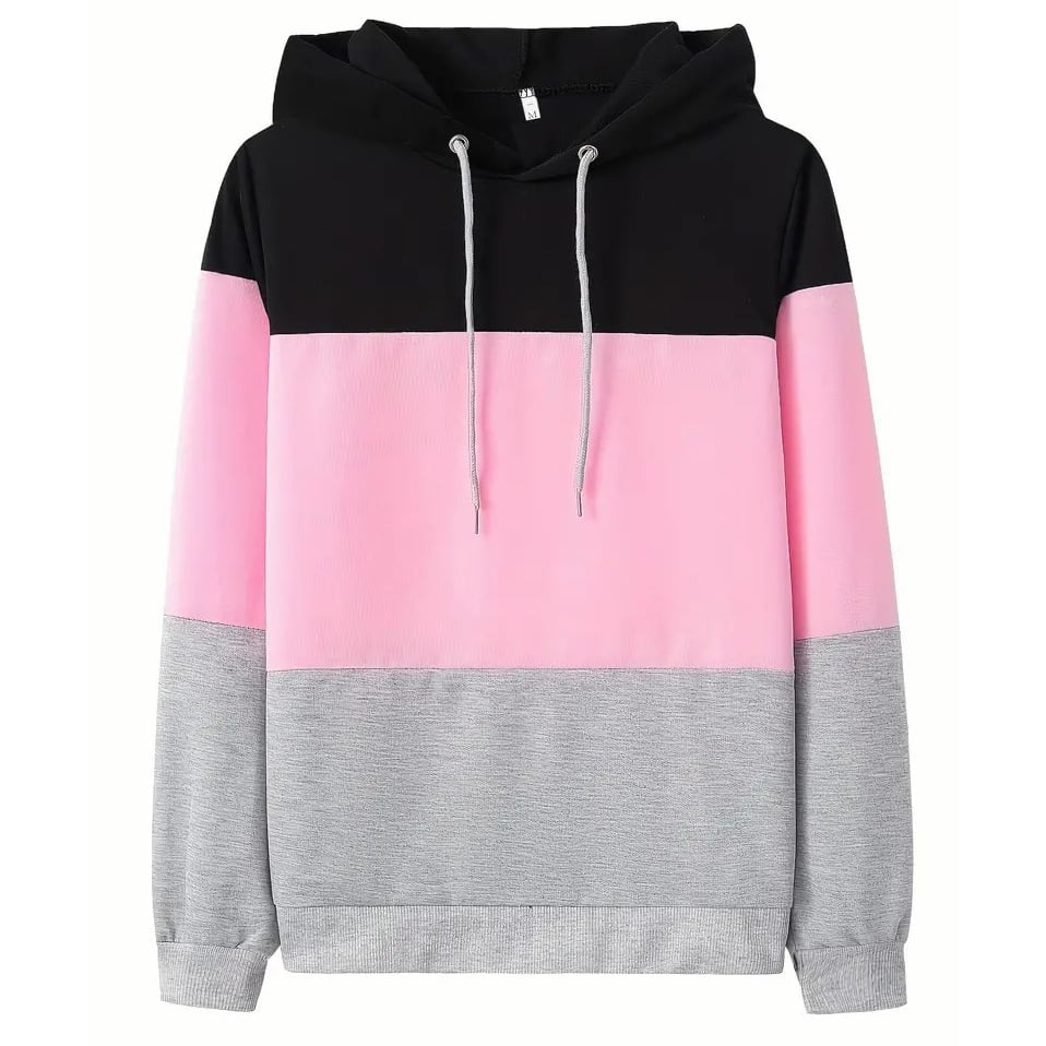 Womens Color Block Hoodie Long Sleeve Drawstring Thermal Hoodies Sweatshirt Womens Clothing Image 1