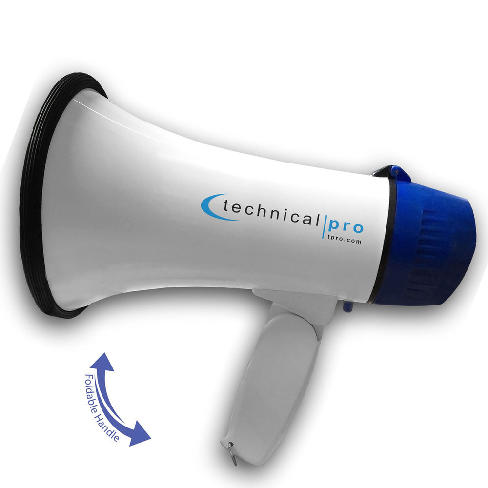 Technical Pro 20 Watts Lightweight Portable 300M Range White and Blue Megaphone Bullhorn with StrapSirenand Volume Image 2