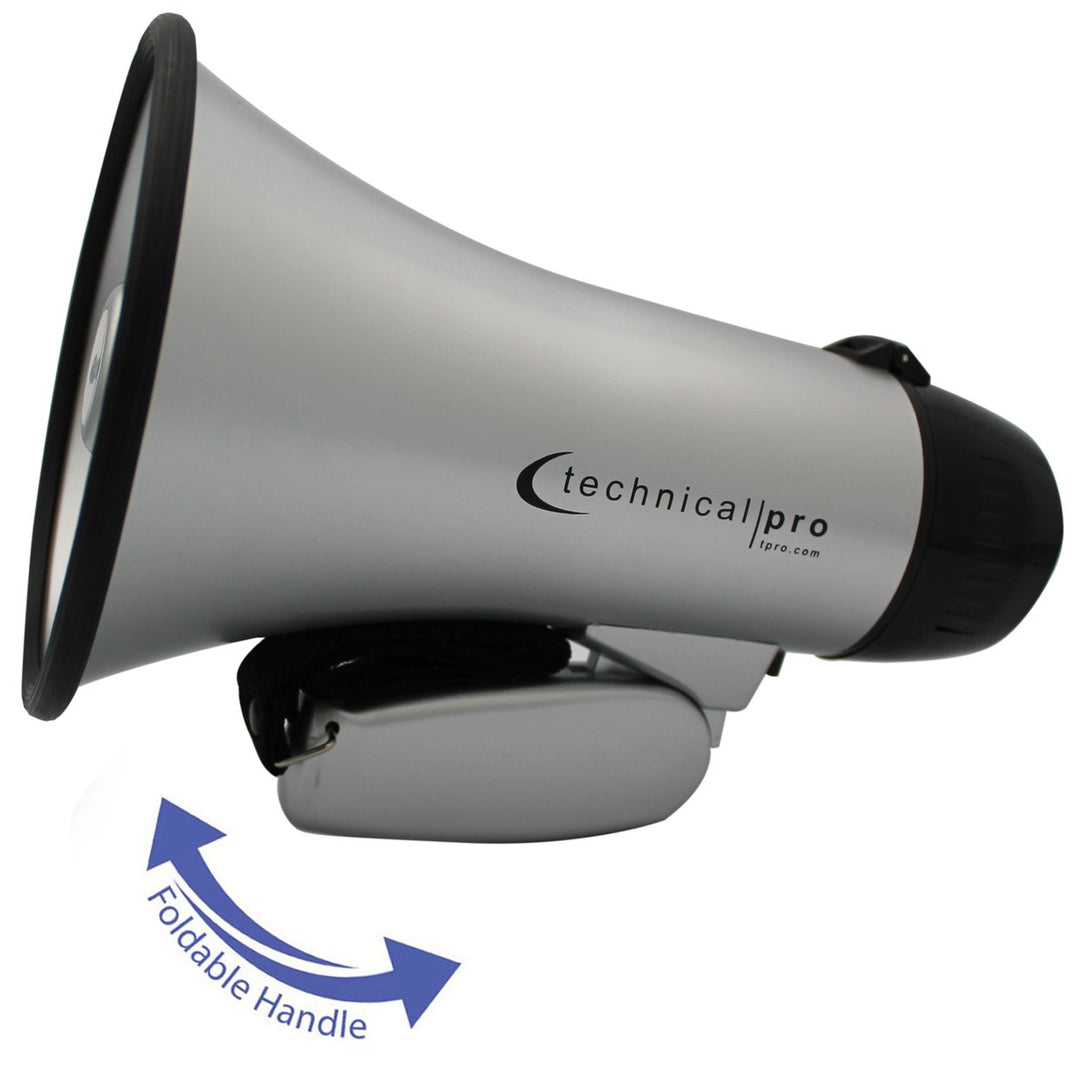 Technical Pro Portable 20W Megaphone Silver Black 300m Range with Siren and Strap Image 2