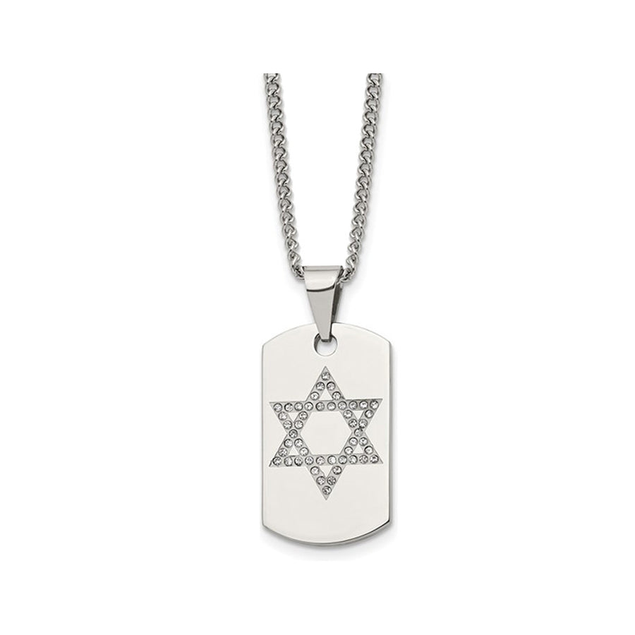 Mens Stainless Steel Star of David Dogtag Pendant Necklace with Chain Image 1