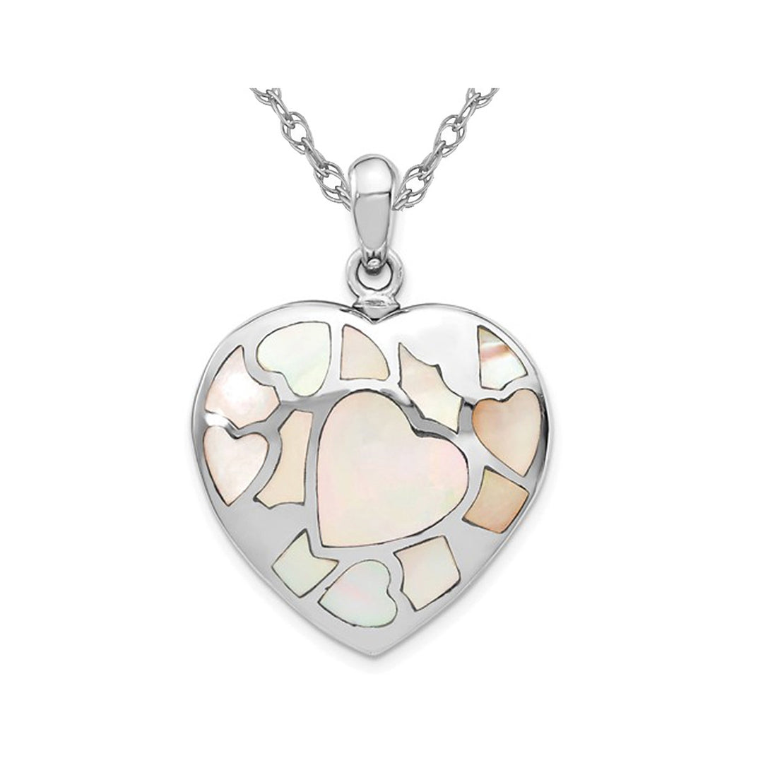 Mother of Pearl Heart Pendant Necklace in Sterling Silver with Chain Image 1