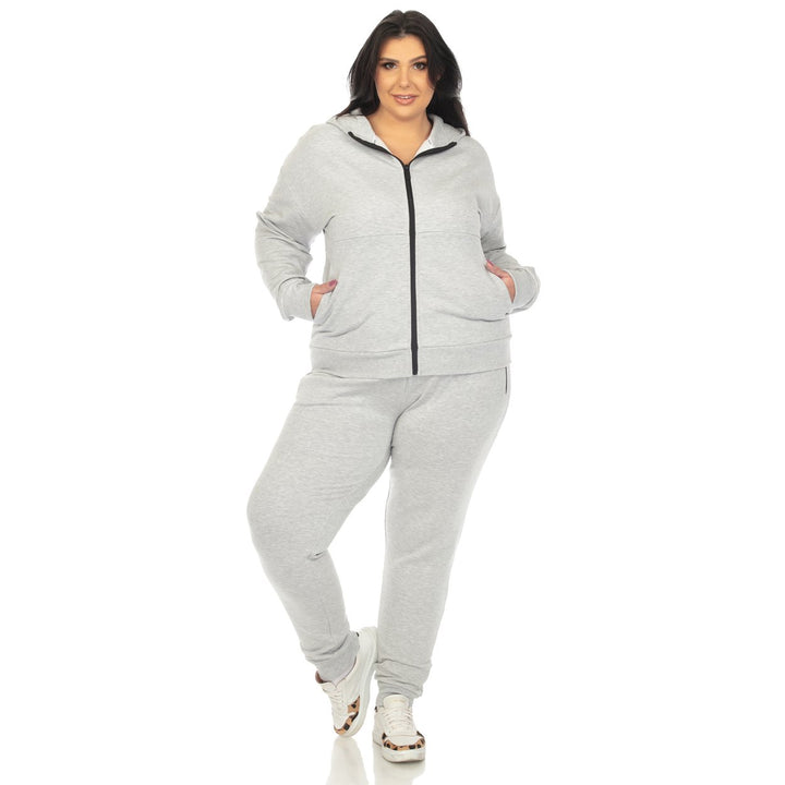 White Mark Womens 2-PC Fleece Sweatsuit Set Zip Hoodie Jogger Pants Cozy Comfort Image 4