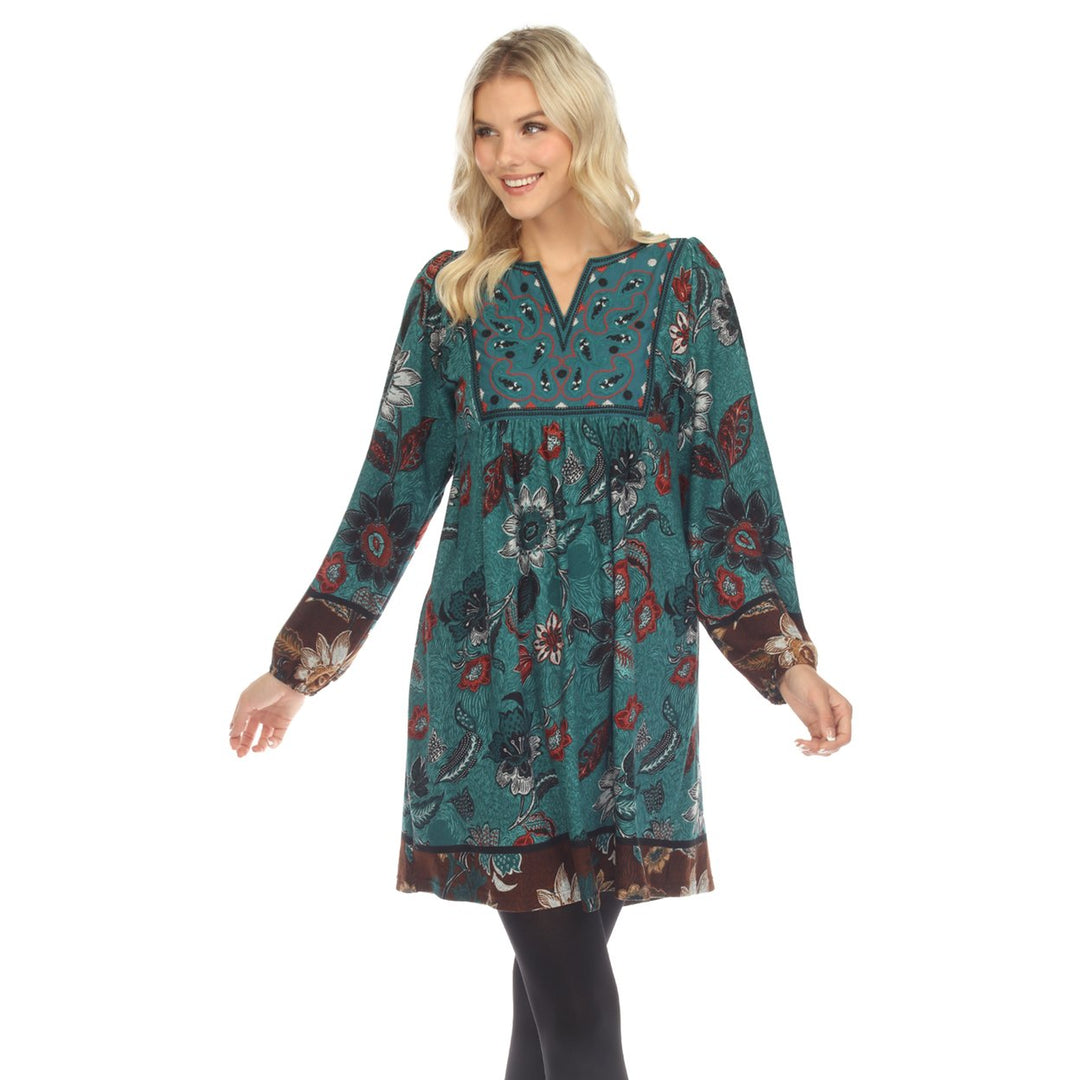 White Mark Womens Floral Paisley Sweater Dress Image 2