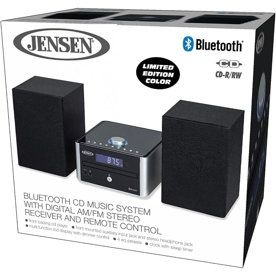 JENSEN Bookshelf Stereo System Bluetooth CD Player AM FM Radio Home Audio Compact Black Image 1