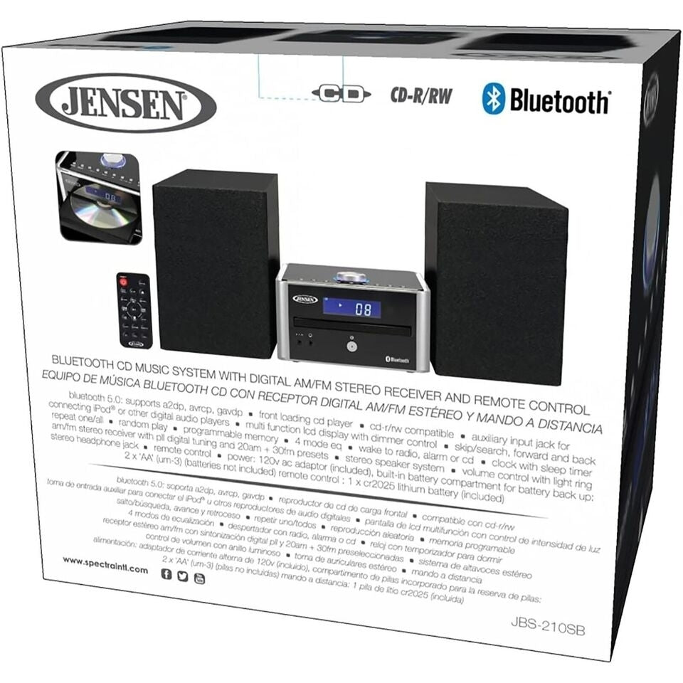 JENSEN Bookshelf Stereo System Bluetooth CD Player AM FM Radio Home Audio Compact Black Image 2