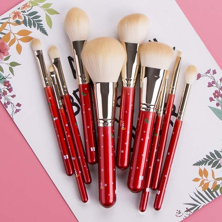 10pcs In 1 Christmas Makeup Brush Set With Powder BrushFoundation BrushContour BrushHighlight BrushEye Shadow BrushFully Image 1