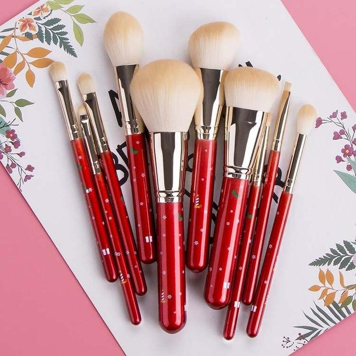 10pcs In 1 Christmas Makeup Brush Set With Powder BrushFoundation BrushContour BrushHighlight BrushEye Shadow BrushFully Image 1