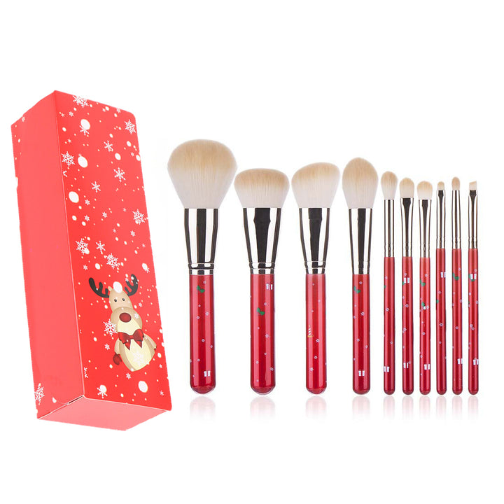 10pcs In 1 Christmas Makeup Brush Set With Powder BrushFoundation BrushContour BrushHighlight BrushEye Shadow BrushFully Image 4