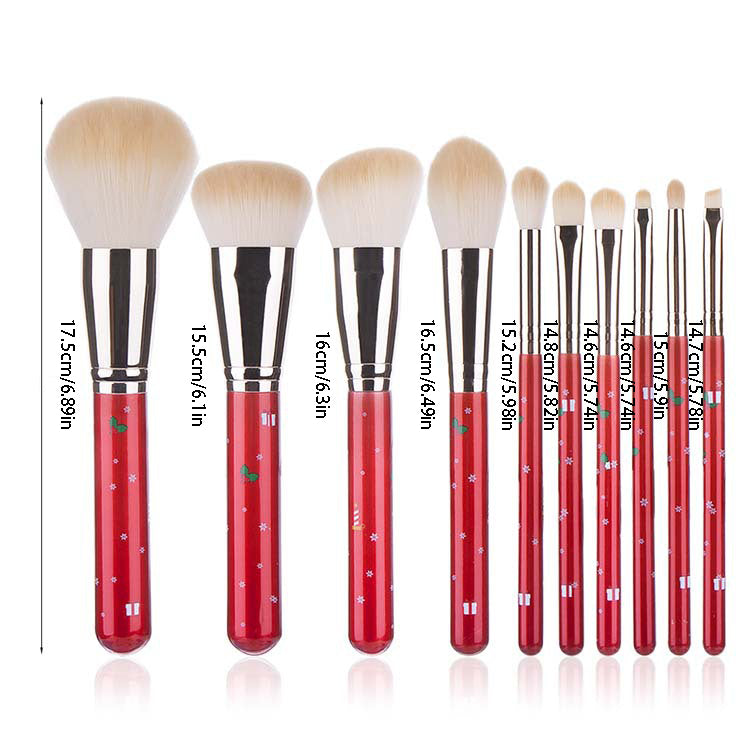 10pcs In 1 Christmas Makeup Brush Set With Powder Brush Foundation Brush Contour Brush Highlight Brush Eye Shadow Brush Image 4