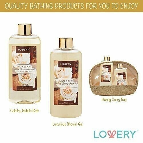 Home Spa Gift Basket By Lovery 13 Pc Bath and Body Set White Rose Jasmine Scent Image 4