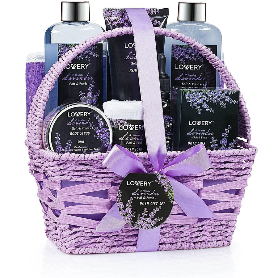 Christmas Gifts - LAVENDER and JASMINE FRAGRANCE Spa Gift Basket Luxury 9 Piece Bath and Body Set for Women / Men Image 1