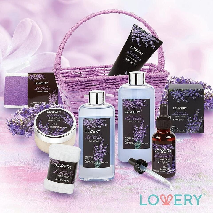 Christmas Gifts - LAVENDER and JASMINE FRAGRANCE Spa Gift Basket Luxury 9 Piece Bath and Body Set for Women / Men Image 2