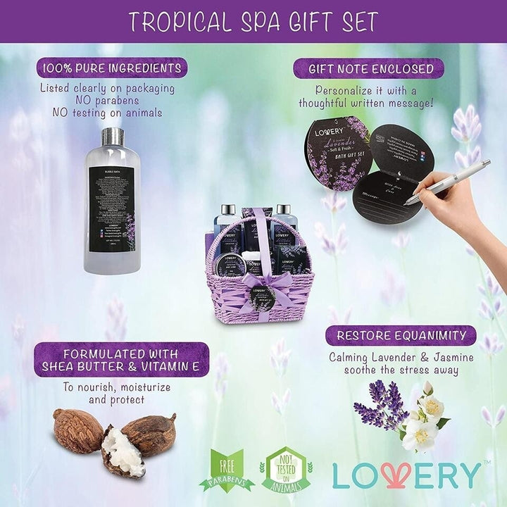 Christmas Gifts - LAVENDER and JASMINE FRAGRANCE Spa Gift Basket Luxury 9 Piece Bath and Body Set for Women / Men Image 4