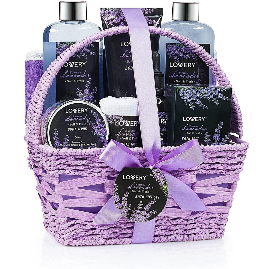 Christmas Gifts - LAVENDER and JASMINE FRAGRANCE Spa Gift Basket Luxury 9 Piece Bath and Body Set for Women / Men Image 7