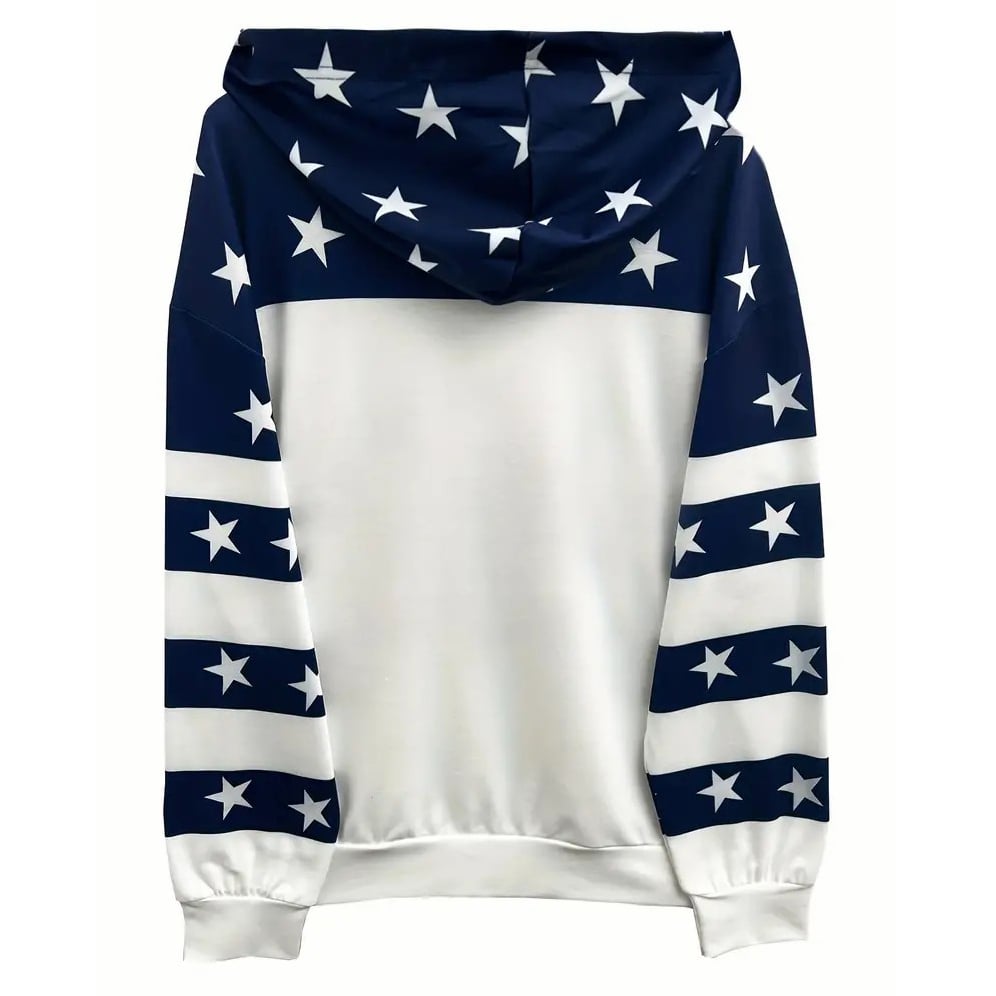 Star Print Drawstring Hoodie Casual Long Sleeve Hoodie Sweatshirt Womens Clothing Image 1