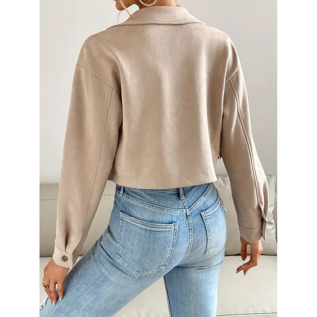 Button Tassel Solid Drop Shoulder Jacket Casual Long Sleeve Crop Jacket For Spring and Fall Womens Clothing Image 1