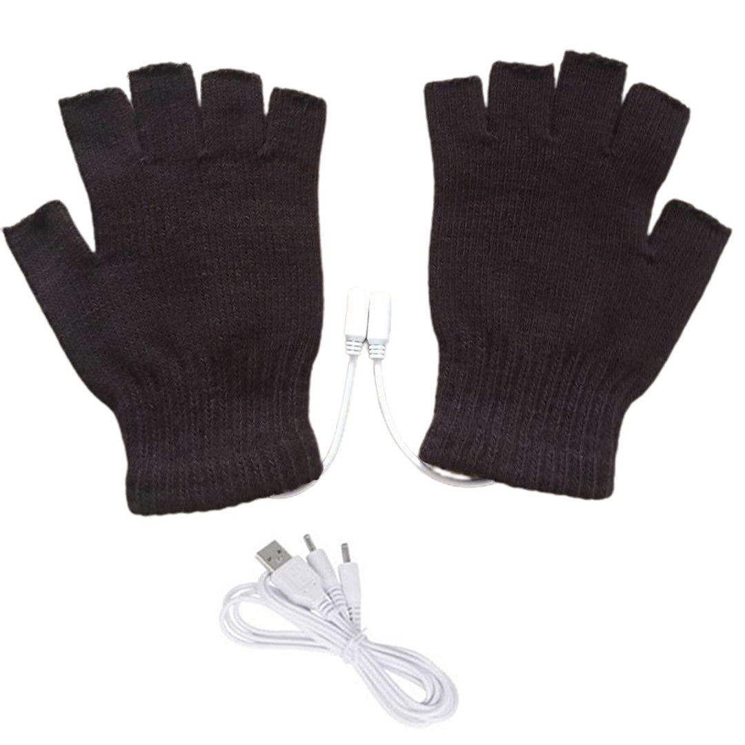 1 Pair Half Finger Ribbed Cuffs Hand Warmers Good Elastic USB Electric Soft Knitted Gloves for Outdoor Image 1